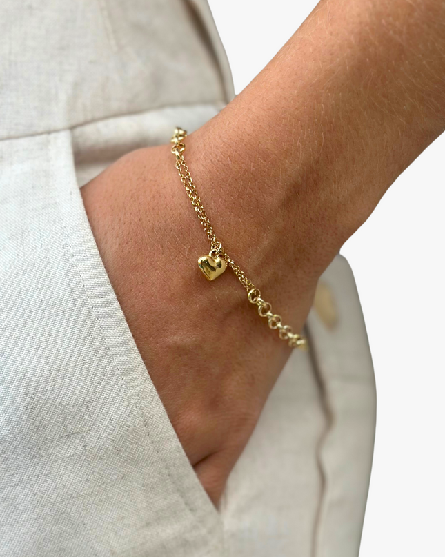 Pulseira com Coração em Ouro Amarelo 18K
