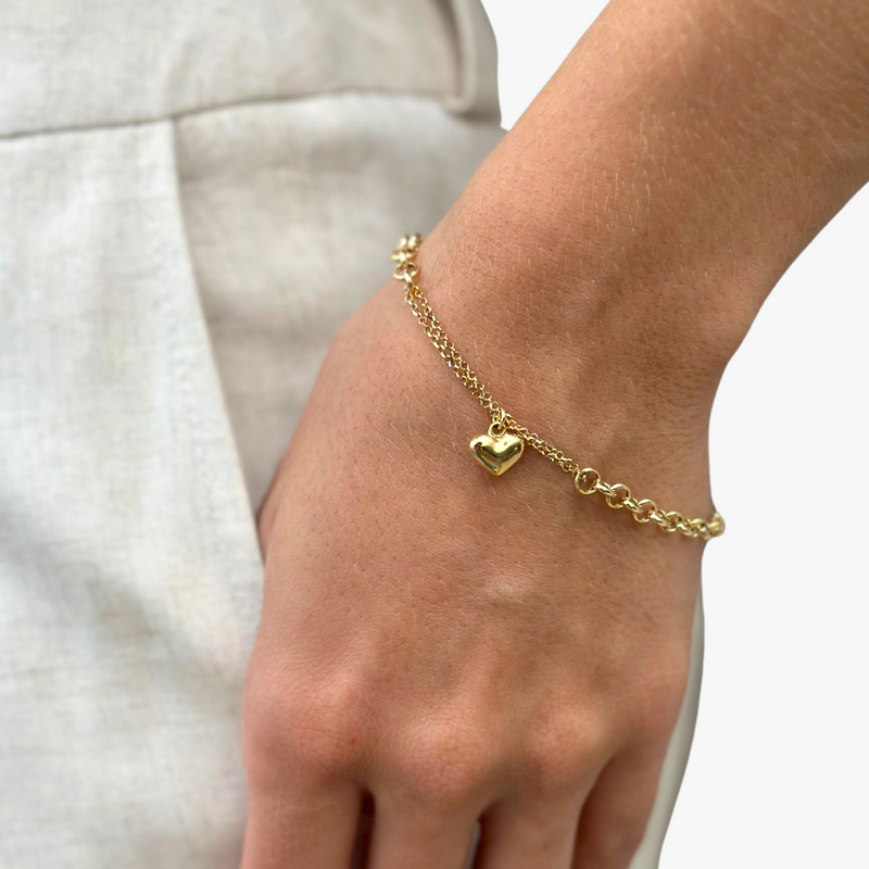 Pulseira com Coração em Ouro Amarelo 18K