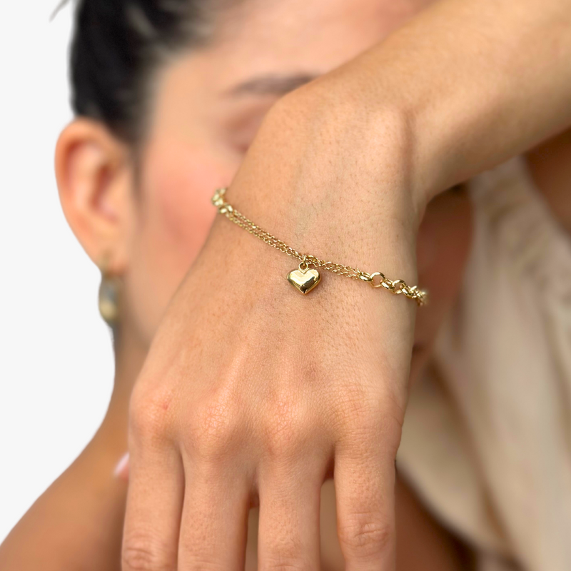 Pulseira com Coração em Ouro Amarelo 18K