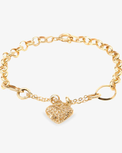 Pulseira em Elo Português com Pingente de Coração